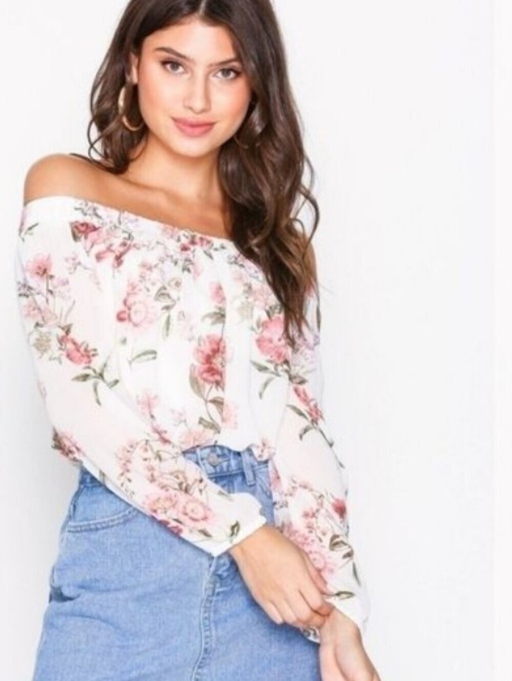 New Look Bardot Neck Off the Shoulder Floral Print Bodysuit Top Size 10